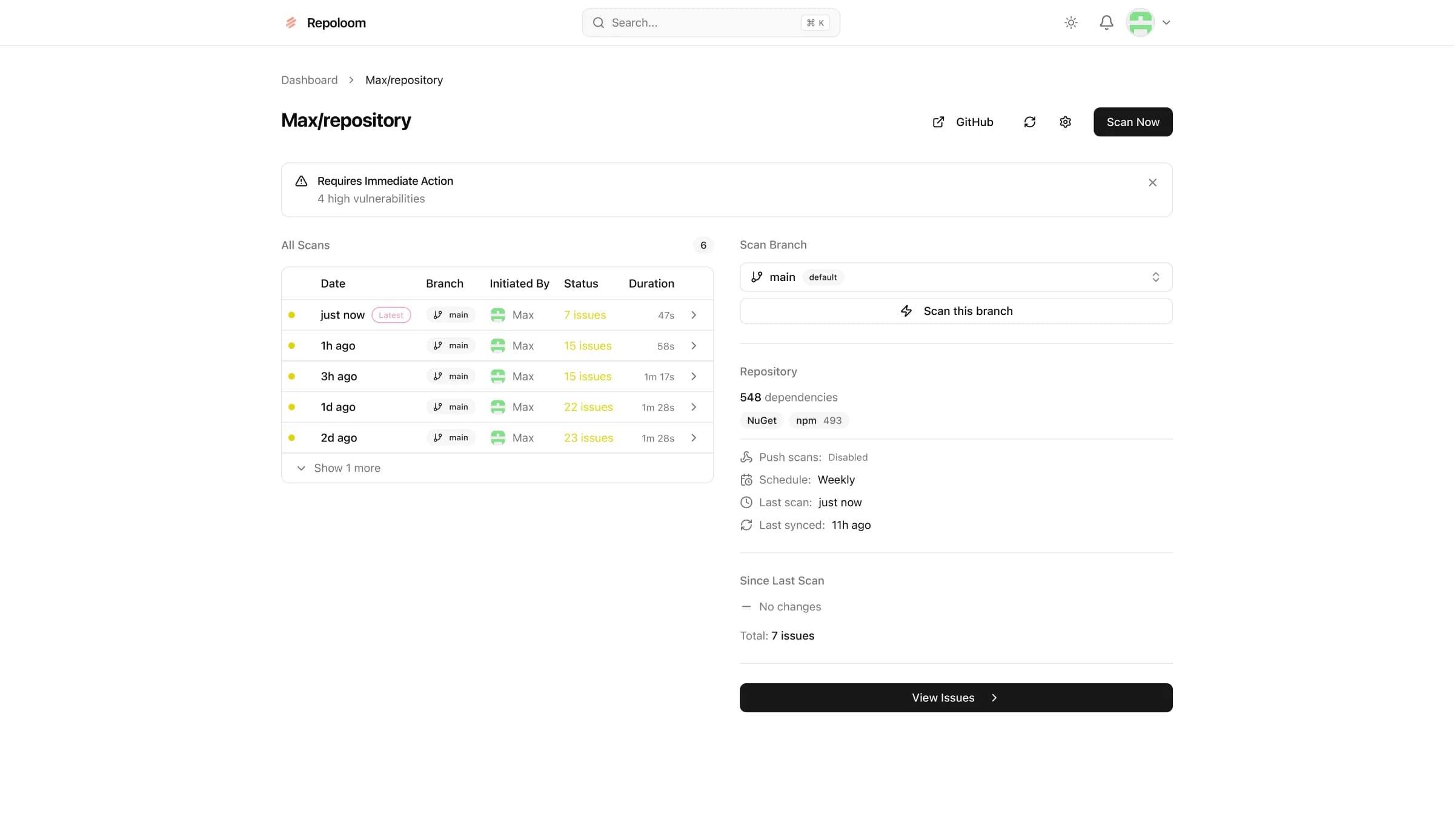 Repoloom Dashboard